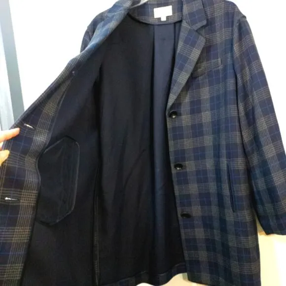 Elizabeth and James plaid grey blue wool blend coat M