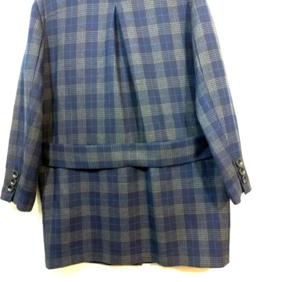 Elizabeth and James plaid grey blue wool blend coat M