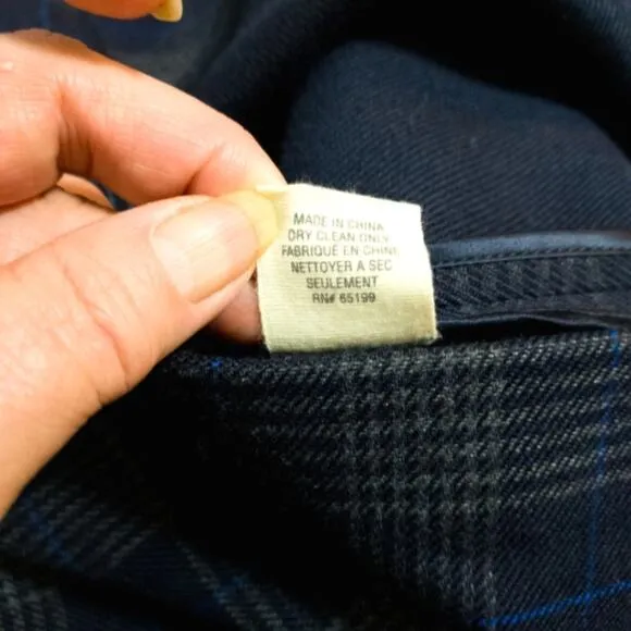 Elizabeth and James plaid grey blue wool blend coat M