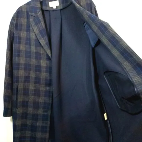 Elizabeth and James plaid grey blue wool blend coat M