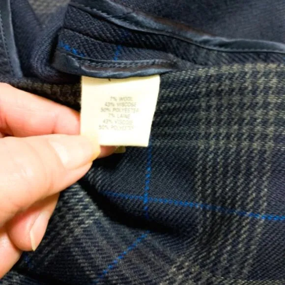Elizabeth and James plaid grey blue wool blend coat M