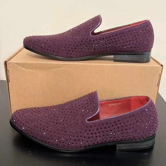 Enzo Romeo Sparko 26 Purple Velvet with Rhinestones Dress Loafer Size 11