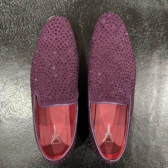 Enzo Romeo Sparko 26 Purple Velvet with Rhinestones Dress Loafer Size 11