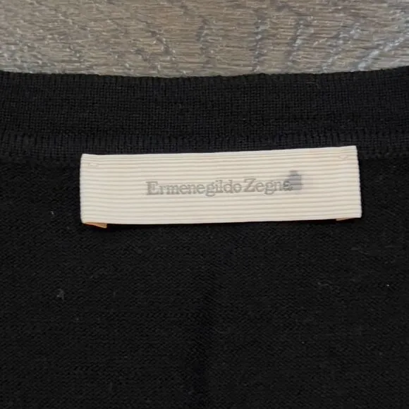 Ermenegildo Zegna EZ Black 100% Wool V Neck Cardigan Sweater Size 56 XXL