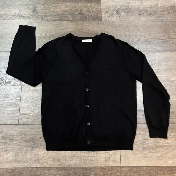 Ermenegildo Zegna EZ Black 100% Wool V Neck Cardigan Sweater Size 56 XXL