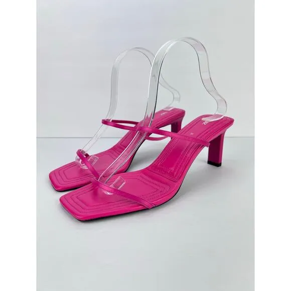 EUC Zara HEELED SANDALS W/ THIN STRAPS PINK Bloggers Fav Barbicore 39 (8/8.5)