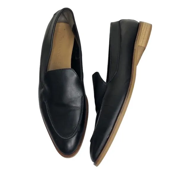 Everlane Loafers Black Leather Made in Italy Low Heel Shoes Slip On 8.5