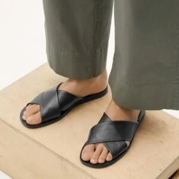 Everlane The Day Crossover Sandal Womens Sz 9 Black Leather Minimalist