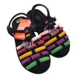 Farm Rio Black Beaded Rainbow Tube Sandals 10