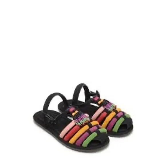 Farm Rio Black Beaded Rainbow Tube Sandals 10