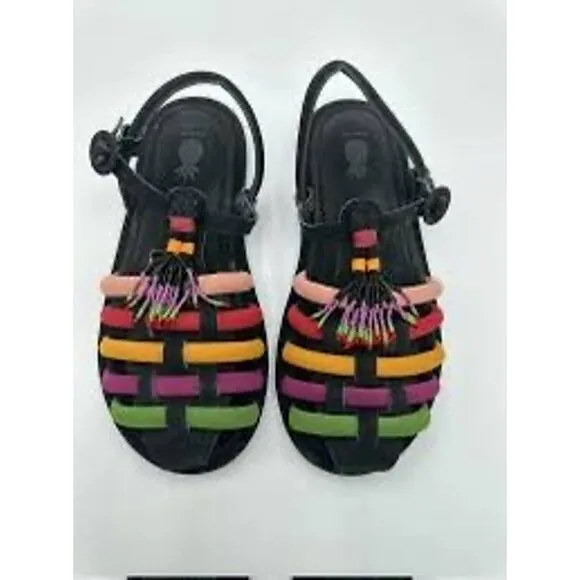 Farm Rio Black Beaded Rainbow Tube Sandals 10