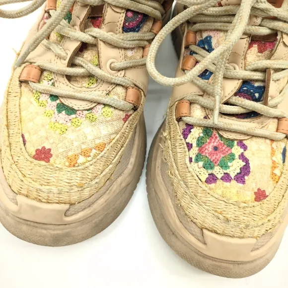 Farm Rio Crochet Bloom Print Platform Sneakers Women 9 Chunky Straw Canvas Boho