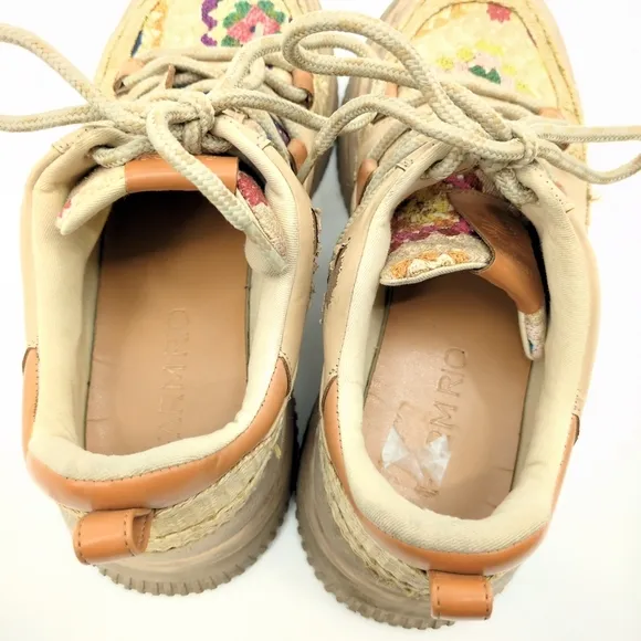 Farm Rio Crochet Bloom Print Platform Sneakers Women 9 Chunky Straw Canvas Boho