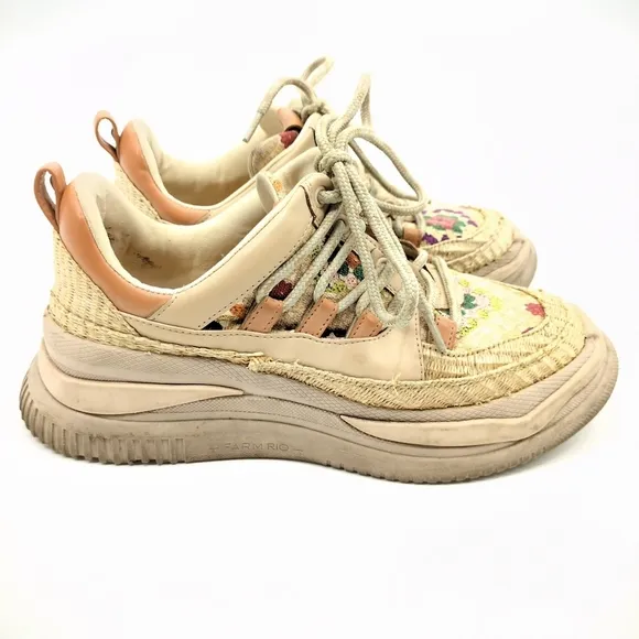 Farm Rio Crochet Bloom Print Platform Sneakers Women 9 Chunky Straw Canvas Boho