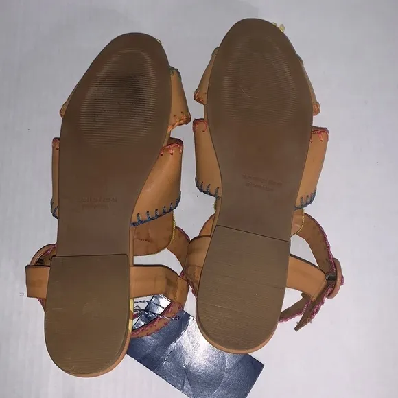 Farm Rio Leather Whipstitch Trim Gladiator Sandals NWT