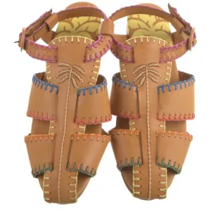 Farm Rio Leather Whipstitch Trim Gladiator Sandals NWT