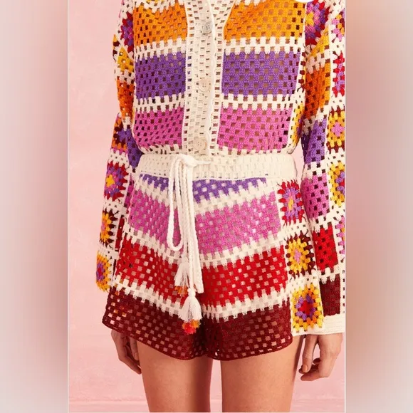Farm Rio Mixed Crochet Stripes Shorts