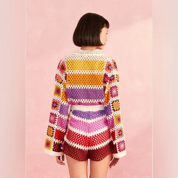 Farm Rio Mixed Crochet Stripes Shorts