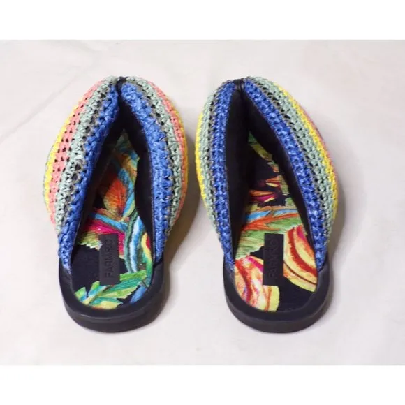 🆕FARM RIO Puffy Crochet Flip Flop Sandal Shoes Black Banana 8