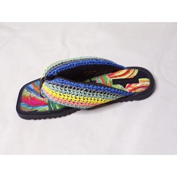 🆕FARM RIO Puffy Crochet Flip Flop Sandal Shoes Black Banana 8