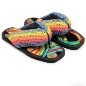 🆕FARM RIO Puffy Crochet Flip Flop Sandal Shoes Black Banana 8
