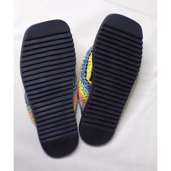 🆕FARM RIO Puffy Crochet Flip Flop Sandal Shoes Black Banana 8