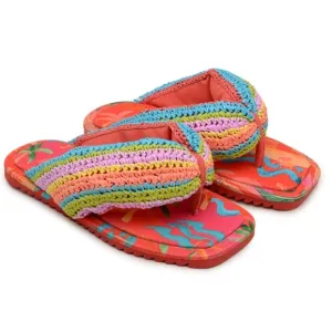 Farm Rio Shoes New Farm Rio Toucan Puffy Fluffy Crochet Flip Flops Sandals Red