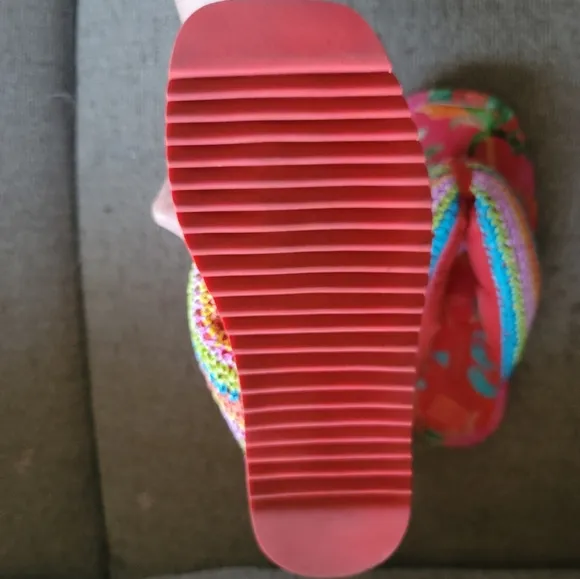 Farm Rio Shoes New Farm Rio Toucan Puffy Fluffy Crochet Flip Flops Sandals Red