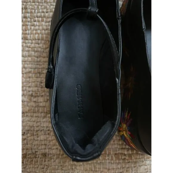 Farm Rio sz 7 Black Platform Mary Jane Ballerina Embroidered Chunky Heel Shoes