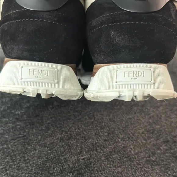 Fendi Black and Gray Retro Sneakers with Suede and Mesh