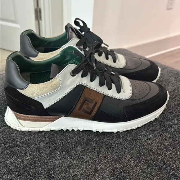 Fendi Black and Gray Retro Sneakers with Suede and Mesh