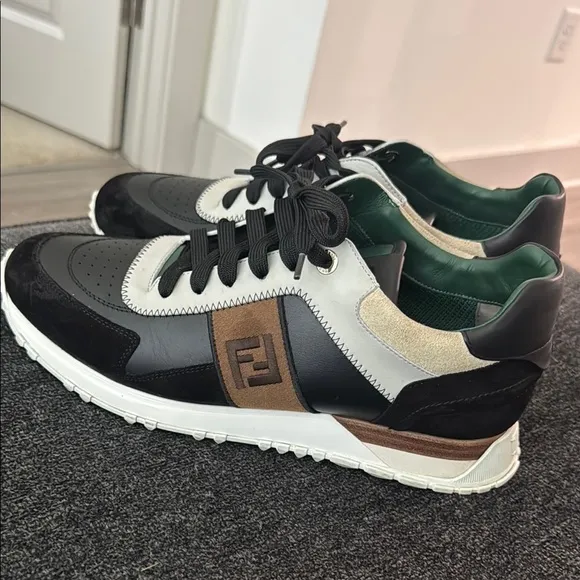 Fendi Black and Gray Retro Sneakers with Suede and Mesh