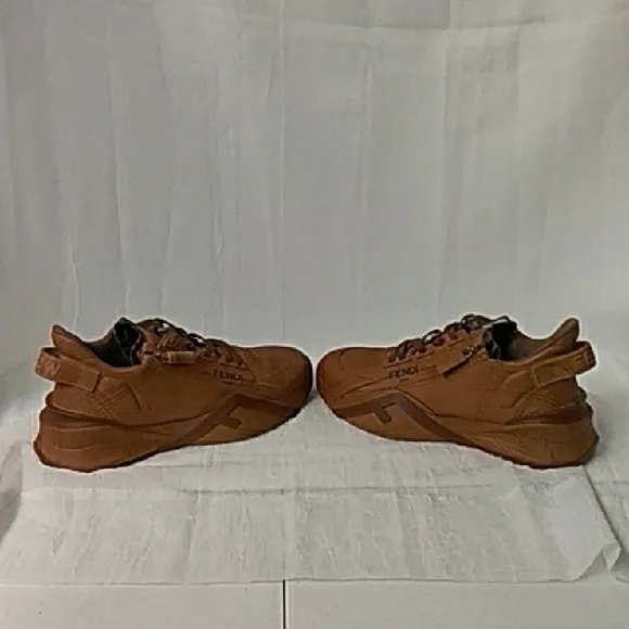 Fendi Flow Leather Low-Top Sneakers with Woodgrain Look