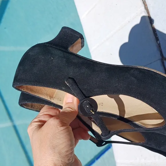 Ferragamo Vintage T-strap Suede Black Mary Janes With Mini Heel 7.5 M
