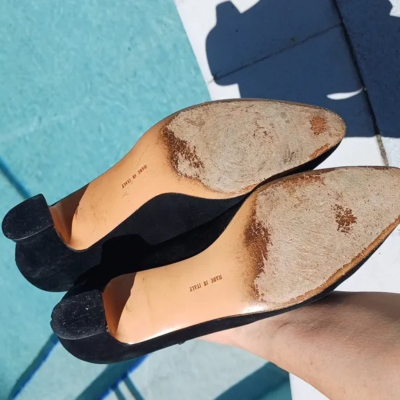 Ferragamo Vintage T-strap Suede Black Mary Janes With Mini Heel 7.5 M