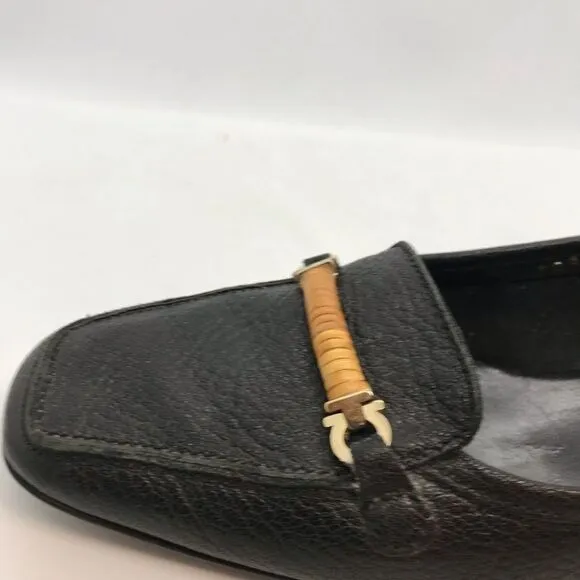 Ferragamo Black Pebbled Leather Pump Shoes 7B