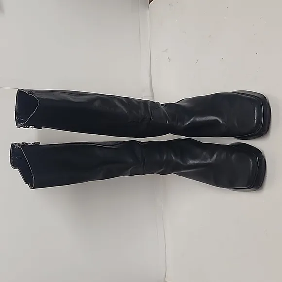 Fiorangelo black leather VINTAGE square toe boots. Made in Italy. GoGo. Goth.