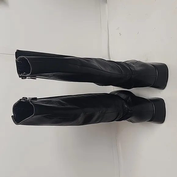 Fiorangelo black leather VINTAGE square toe boots. Made in Italy. GoGo. Goth.