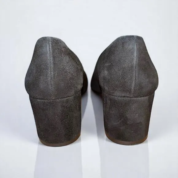 Flattered European Black Suede Pointed Block Heels Dress Shoes Size 41 EU