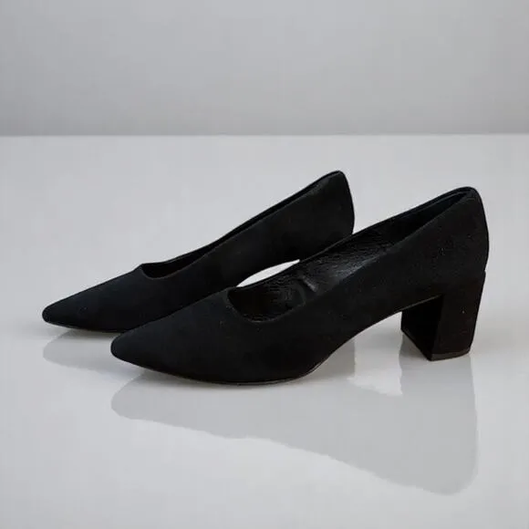 Flattered European Black Suede Pointed Block Heels Dress Shoes Size 41 EU