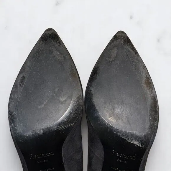 Flattered European Black Suede Pointed Block Heels Dress Shoes Size 41 EU