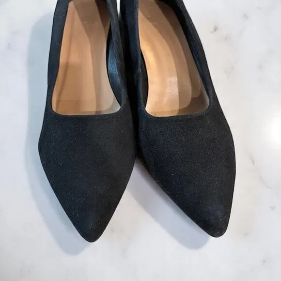 Flattered European Black Suede Pointed Block Heels Dress Shoes Size 41 EU