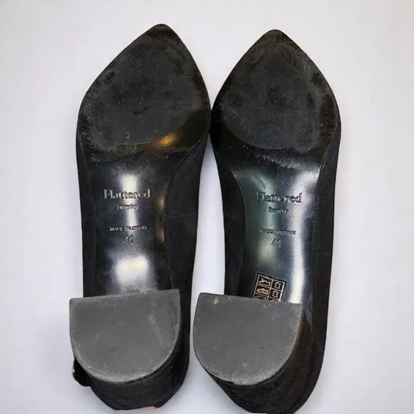 Flattered European Black Suede Pointed Block Heels Dress Shoes Size 41 EU