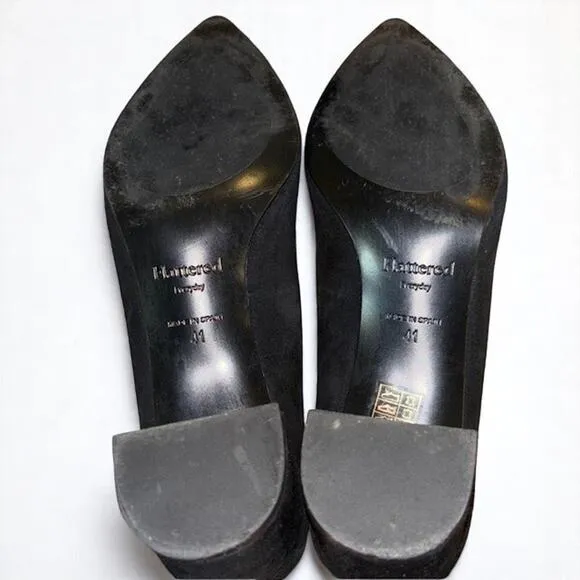 Flattered European Black Suede Pointed Block Heels Dress Shoes Size 41 EU