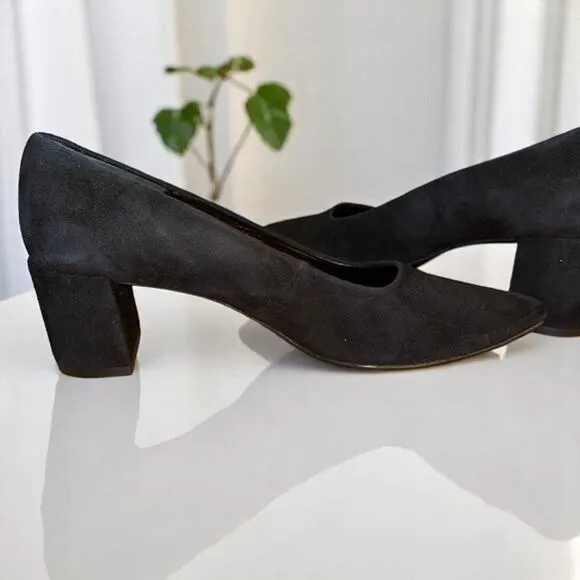 Flattered European Black Suede Pointed Block Heels Dress Shoes Size 41 EU