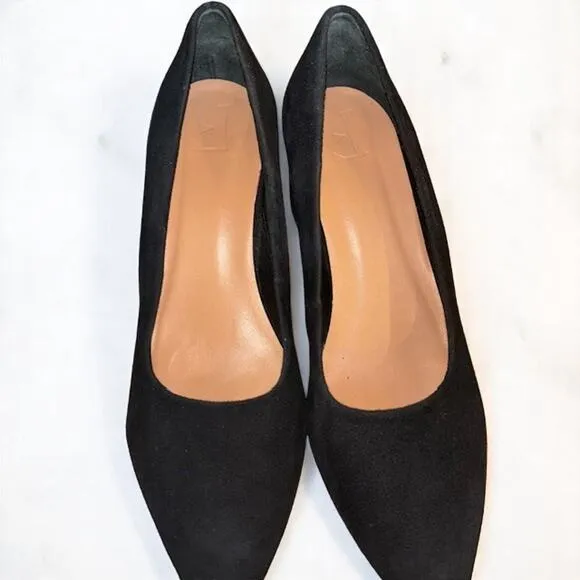 Flattered European Black Suede Pointed Block Heels Dress Shoes Size 41 EU