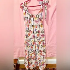 Floral Dress w/ Ribbon Straps Maxi Chic Feminine Classy House of Harlow 1960 XS