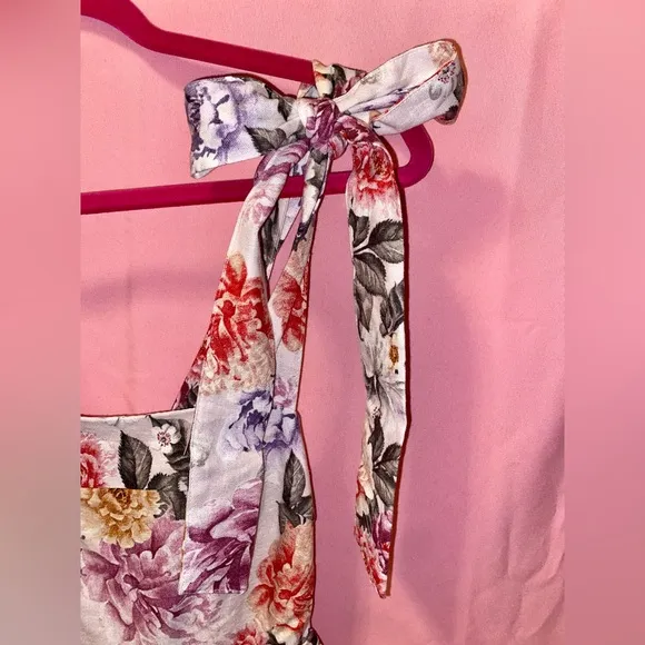 Floral Dress w/ Ribbon Straps Maxi Chic Feminine Classy House of Harlow 1960 XS