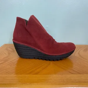 Fly London Yamy Wedge Zip Up Suede Leather Red Size 10 Ankle Booties‎
