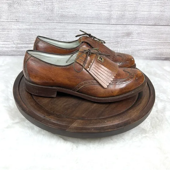 Footjoy Vintage Women’s Kiltie Leather Cleat Brown Golf Shoes Size 7 B